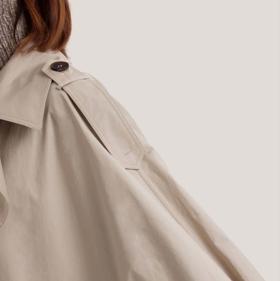 🆕 Gentle Herd Double Breasted Short 100% Cotton Trench Coat in Sand - Picture 5 of 10